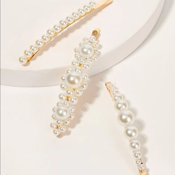 Pearl 3 Piece Hair Accessory Gold Set - Picture 2 of 4